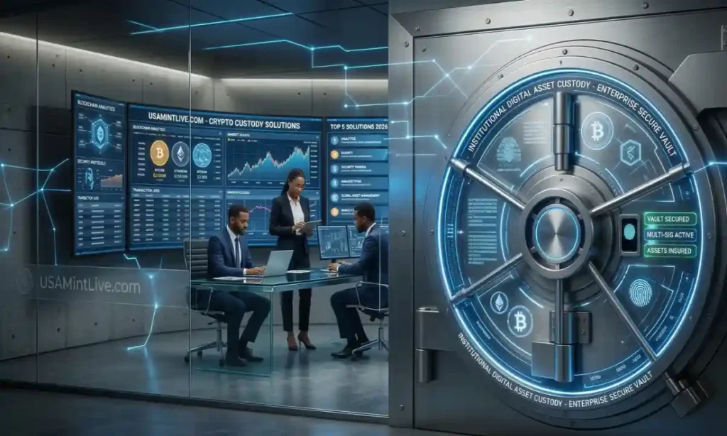 Professional high-security digital asset vault representing enterprise-grade crypto custody solutions
